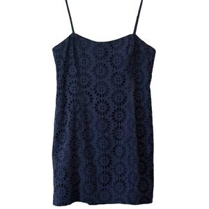 Lilly Pulitzer Dress Classic Shelli Dress Pinwheel Eyelet Navy Blue Size 14 New
